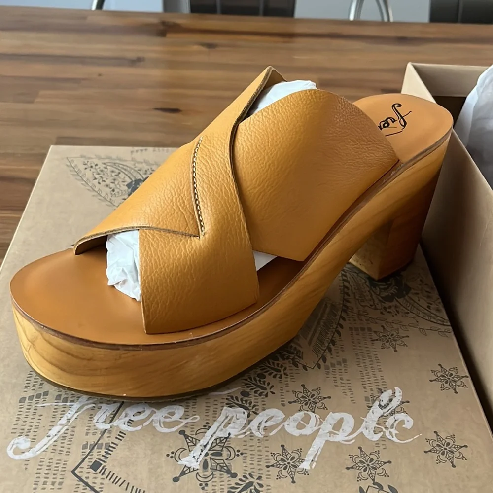 Free People Kora Boho Leather Platform Clog Orange Sweetheart Sunrise